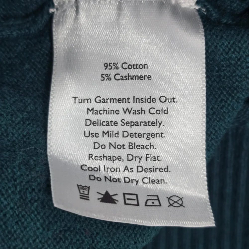 Eddie Bauer Mens 2XL Teal Green Cotton Cashmere V-Neck Sweater‎ 11123